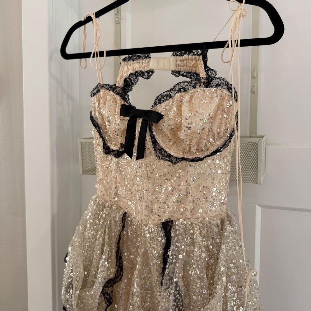 For Love & Lemons Crystal Elena Sequin Mini Dress M New Coquette Party Feminine - Picture 2 of 6
